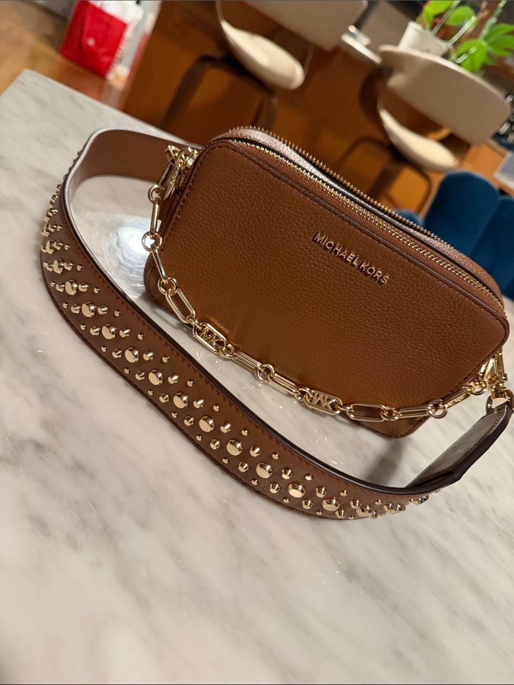 Michael Kors Jet Set Small Double Zip Camera Crossbody Luggage Leather